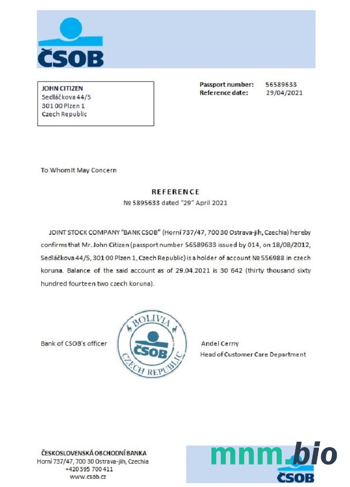 Przykład odniesienia CSOB w Czechach w formatach Word i PDF